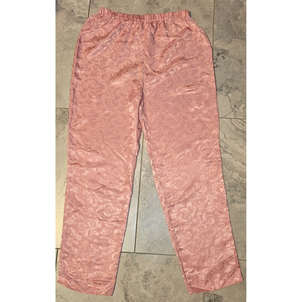 Vintage Partners Mervyns Pink Satin Jacquard Lace Trim Pajama Set Sz Med - Picture 4 of 7